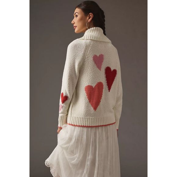 Anthropologie Maeve Heart Cardigan Sweater NWT Size Medium - Picture 4 of 6